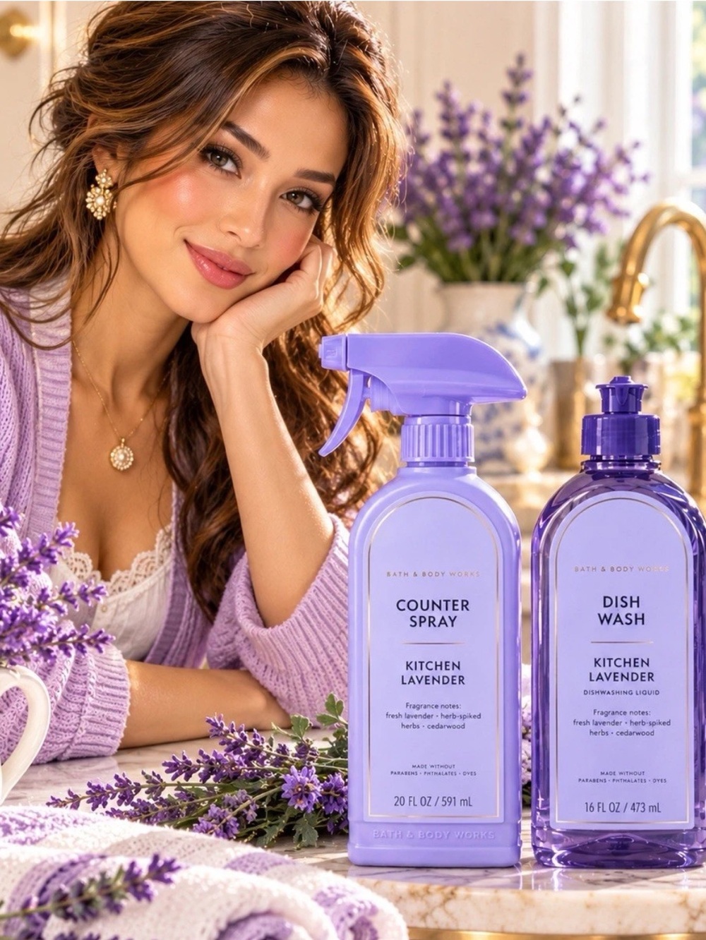 NEW Bath & Body Works Kitchen Lavender Dish Wash 16 oz & Counter Spray 20 oz SET